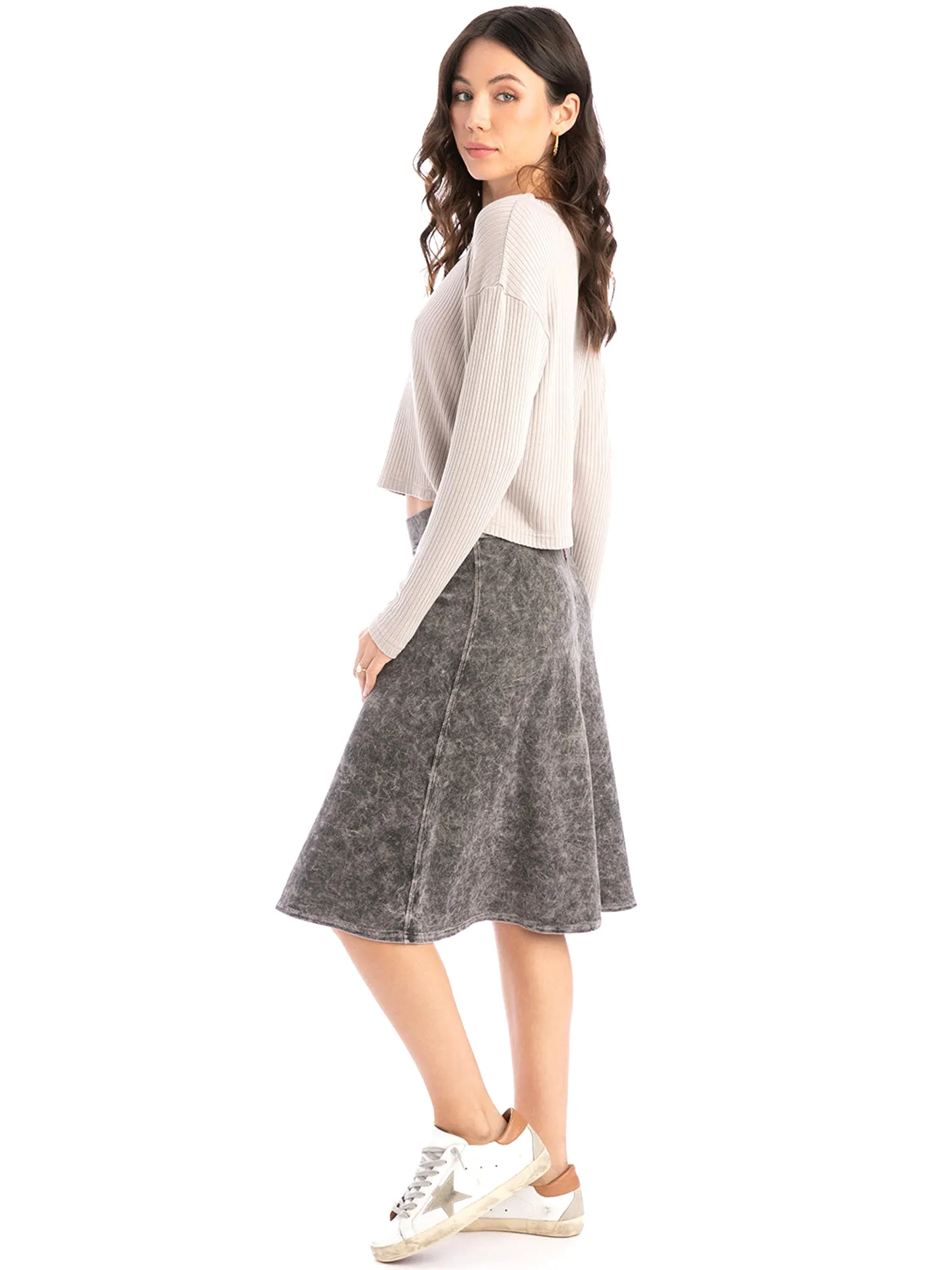Hard Tail Flat Waist Knee Skirt B-145
