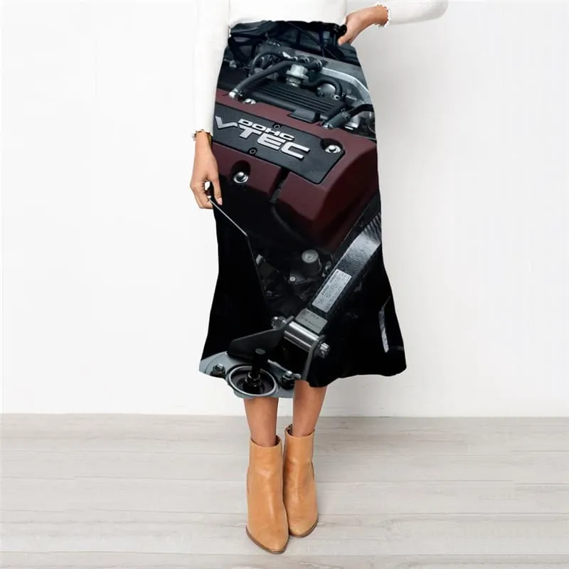Metal Skirts Women Engine School skirt Gear High waist skirts Moteur Rock Frauen