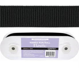Uni-Trim Elastic Ribbed Non-Roll - 25mm Black