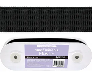 Uni-Trim Elastic Ribbed Non-Roll - 25mm Black